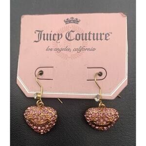NWT Juicy Couture Rose Gold Pave Heart Drop Dangle Earrings